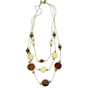 Beautiful Necklace Boho 3 Strands neutral tone bead brown tan beige layered